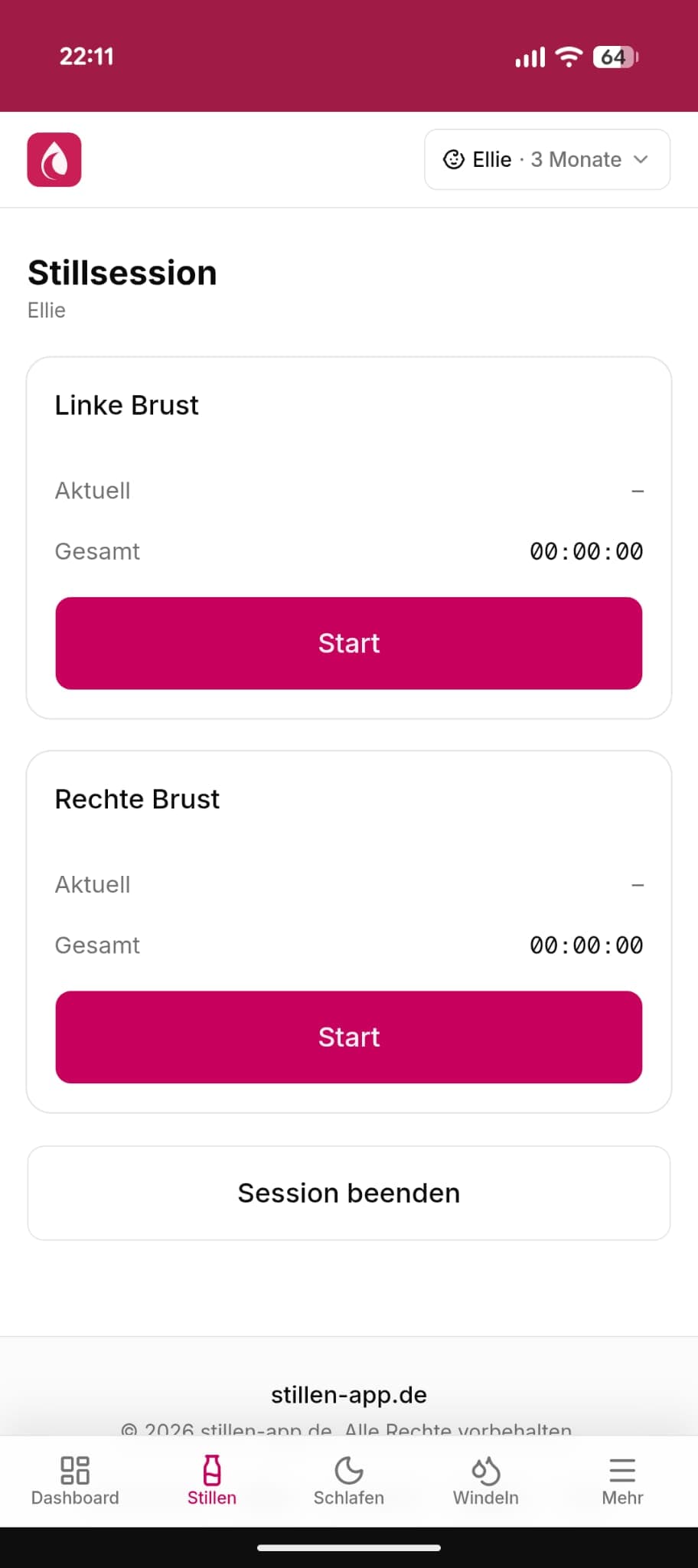 Aktive Still-Session mit laufender Zeitmessung